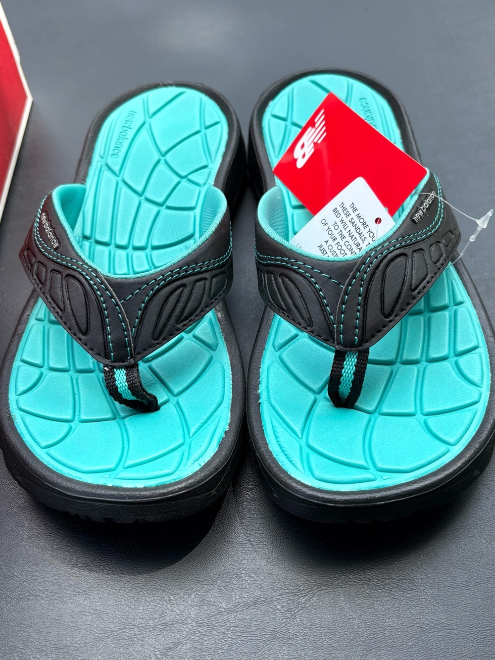 New Balance Women's REV Thong Sandal - Black & Aqua Blue